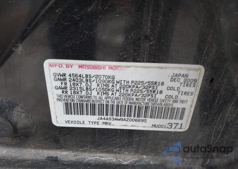 2010 Mitsubishi Outlander Se из США, поврежденный, VIN JA4AS3AW9AZ006695